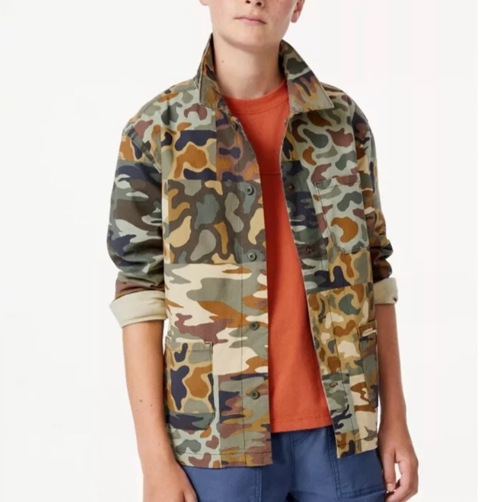 FREE ASSEMBLY Desert Camel Camo Patchwork Chore Jacket Youth Size L (10/12)